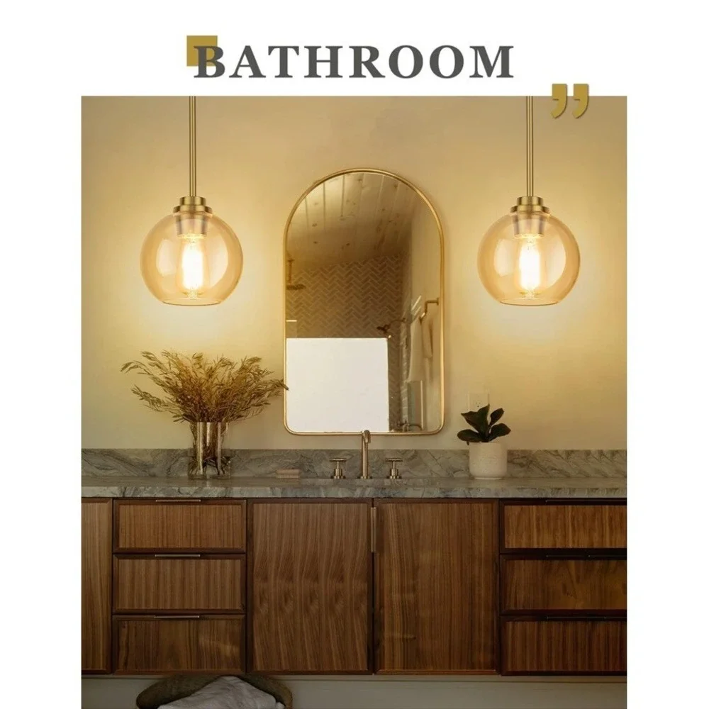Brass Pendant Lights Kitchen Island 2 Pack, Farmhouse Gold Pendant Light with Cl